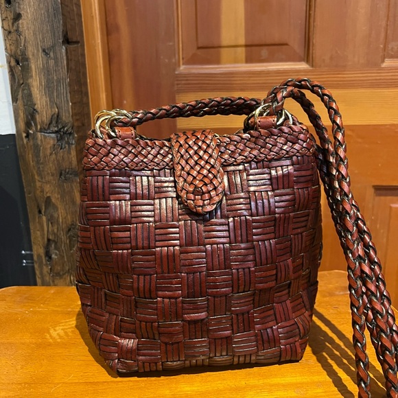 Valerie Stevens Handbags - Valerie Stevens  Rich Brown leather Woven Shoulder Bag